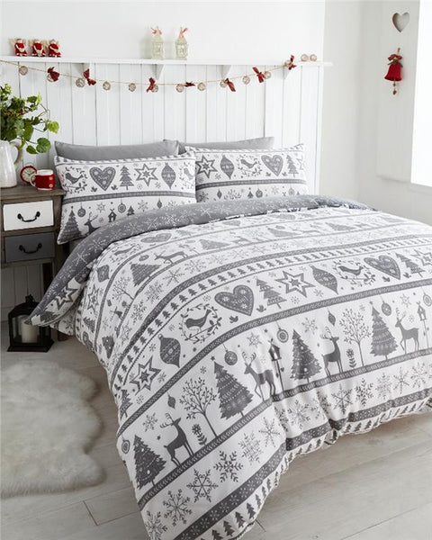 Christmas bedding duvet cover set teal xmas reindeer stag tree festive home