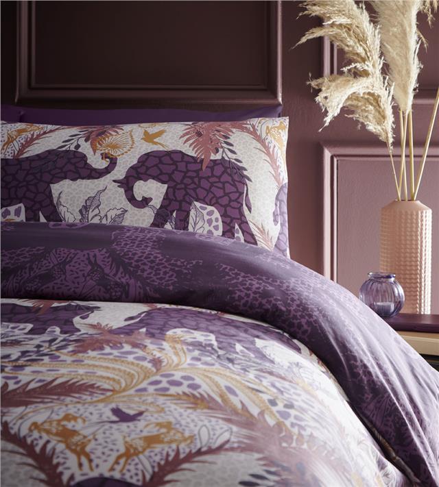 Duvet sets Indian elephant purple plum tropical palm fern quilt