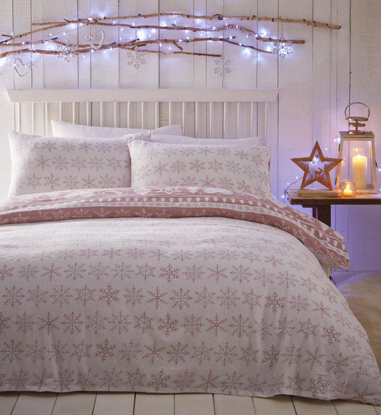 Brushed cotton duvet cover set Christmas tree winter stag pink warm flannelette