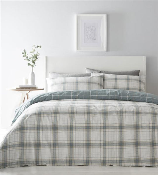Tartan duvet set quilt cover & pillow case duck egg teal check bedding