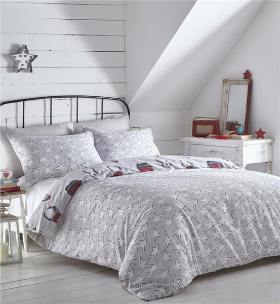 Grey duvet sets winter penguins stars quilt cover pillow cases Chistmas bedding