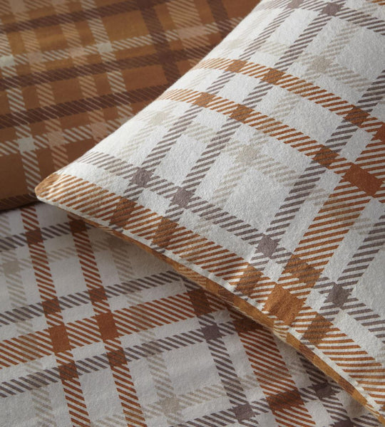 Flannelette bedding duvet set rust check cover cosy warm brushed cotton tartan