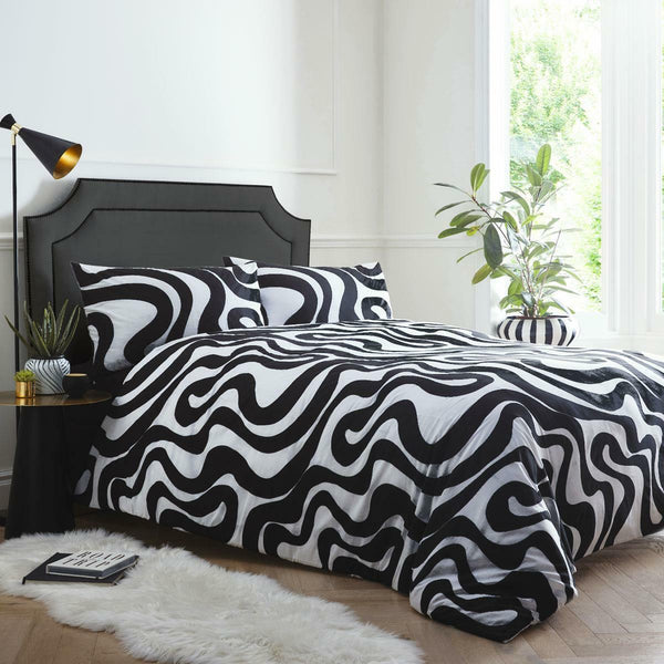 Duvet set bedding bed quilt cover pillow cases natural / black white