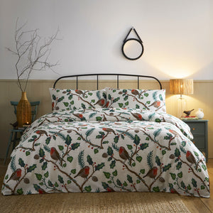 Christmas Duvet Set Robins & Holly Festive Bedding