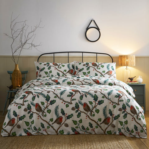 Christmas Duvet Set Robins & Holly Festive Bedding