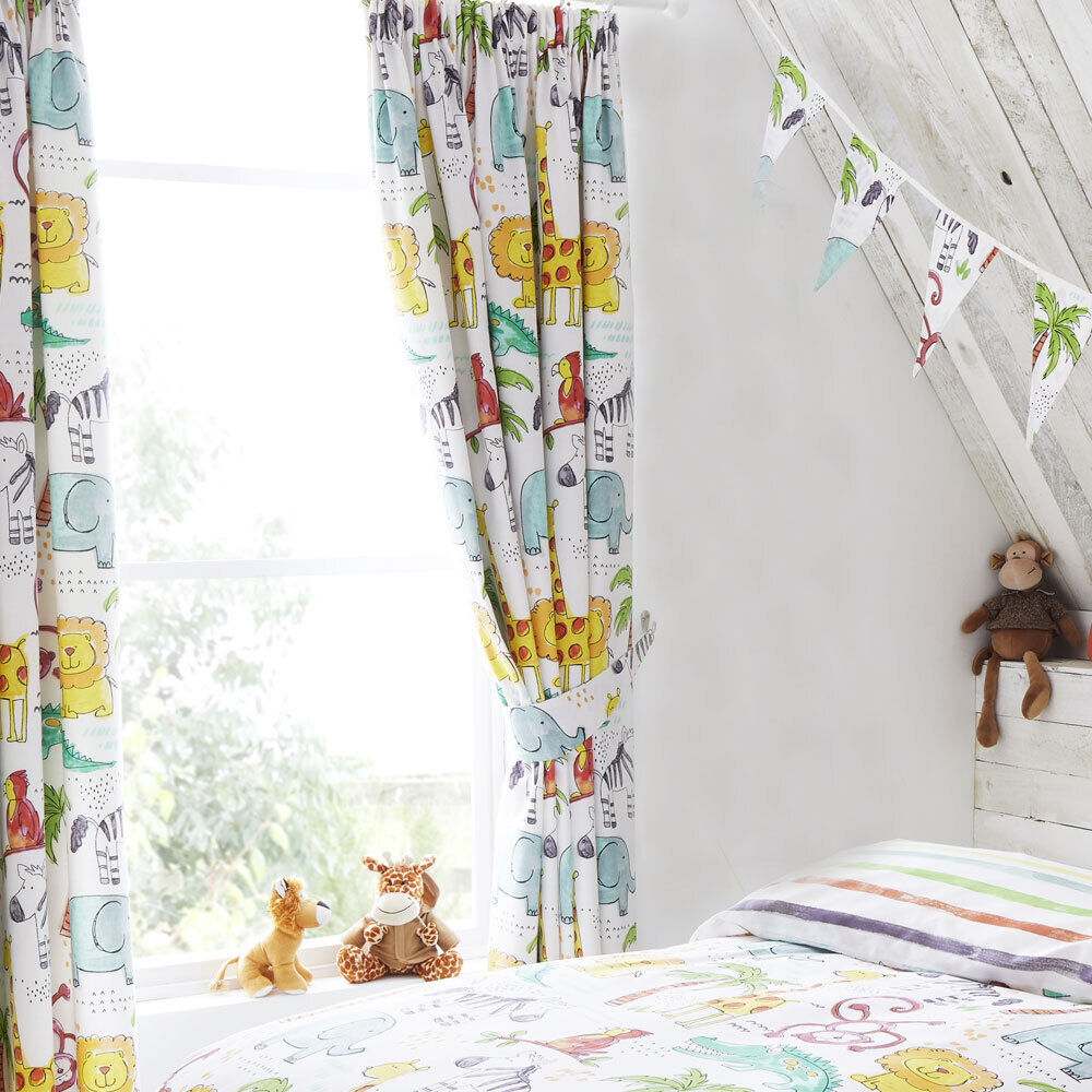 Childrens duvet set quilt cover jungle zoo bedding matching curtains available