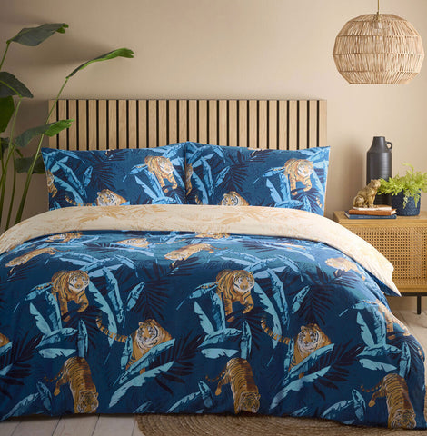 New Duvet Sets Blue Jungle Palm Leaf Tiger Cat Quilt Cover Pillow Cases Bedding