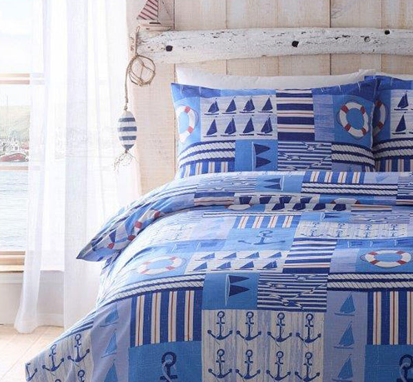 New duvet cover set sailing boat ship anchor blue yacht nautical regatta bedding