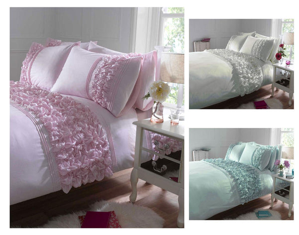 Duvet cover set new bedding pink cream green matt ruffle frills design CLEARANCE