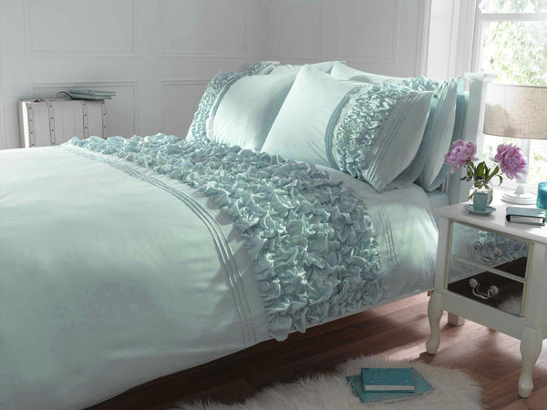 Duvet cover set new bedding pink cream green matt ruffle frills design CLEARANCE