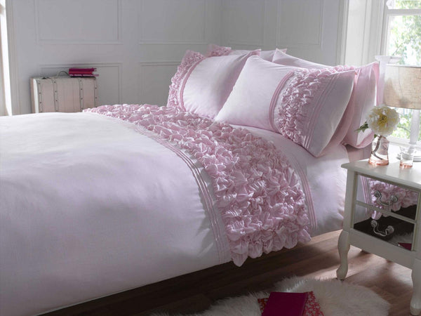 Duvet cover set new bedding pink cream green matt ruffle frills design CLEARANCE