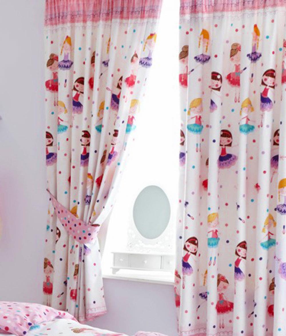 Lined curtains girls bedroom pencil pleat little dancing ballerina ballet doll