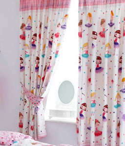 Lined curtains girls bedroom pencil pleat little dancing ballerina ballet doll