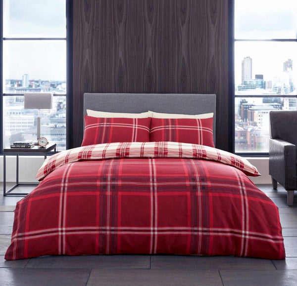 Red check duvet set tartan quilt cover pillow cases contemporary living bedding