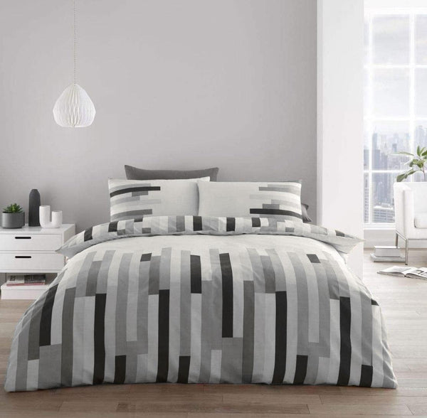 Duvet set quilt cover bedding stripe geometric grey black cream double or king