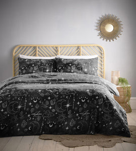 Black & White Duvet Set Celestial Sun Moon Fantasy Night Sky Quilt Cover Bedding