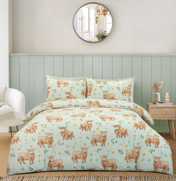 Gingham bedding duvet set cottage check quilt cover light brown or green