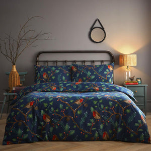 Christmas Bedding Duvet Set Red Robins Holly Festive Design