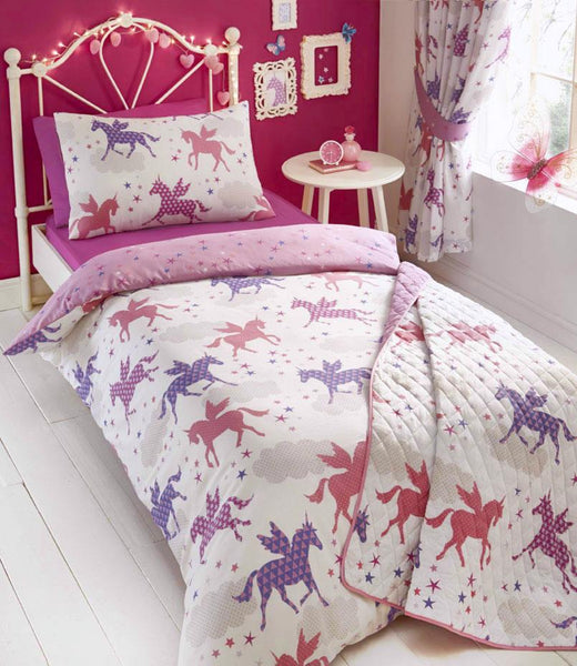 Girls duvet cover sets pink unicorn stars bedding & curtains available