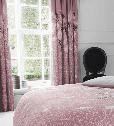 CURTAINS 66 x 72" pink pencil pleat tape top pink coral dream catcher feathers