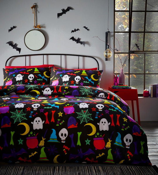 Halloween Duvet Set Quilt Cover Fun Spooky Glow Up Ghosts Kids Childrens Bedding