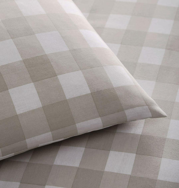 Gingham bedding duvet set cottage check quilt cover light brown or green