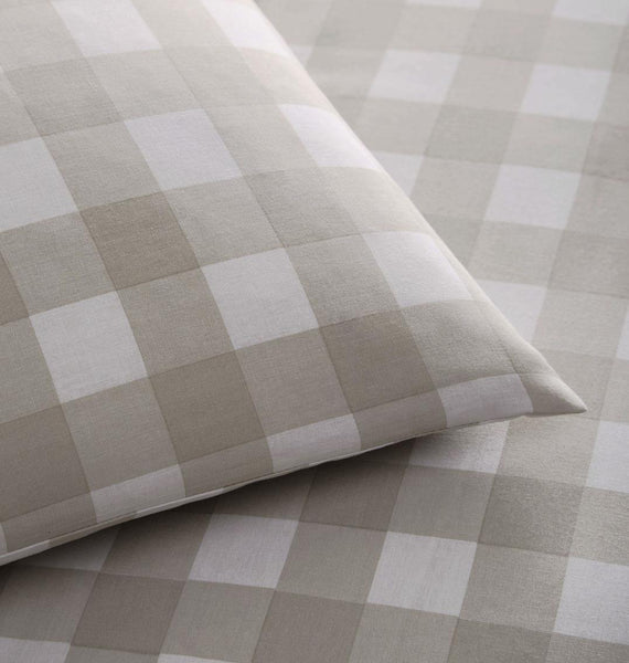 Gingham Duvet Cover Bed Set Checkered Squares Bedding Natural Stone / Sage Green