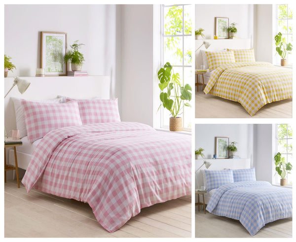 Duvet sets gingham check squares pretty bedding summer quilt cover pillow cases