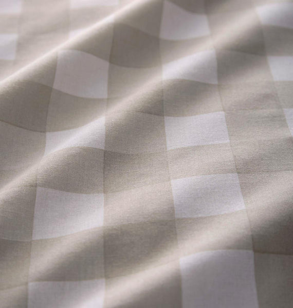 Gingham Duvet Cover Bed Set Checkered Squares Bedding Natural Stone / Sage Green