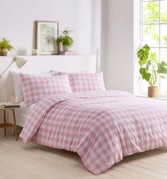 Duvet sets gingham check soft pastel colours bedding quilt cover pillow cases