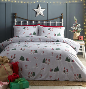 Christmas Bedding Duvet Cover Set Grey Xmas Gonks Festive Home Linens