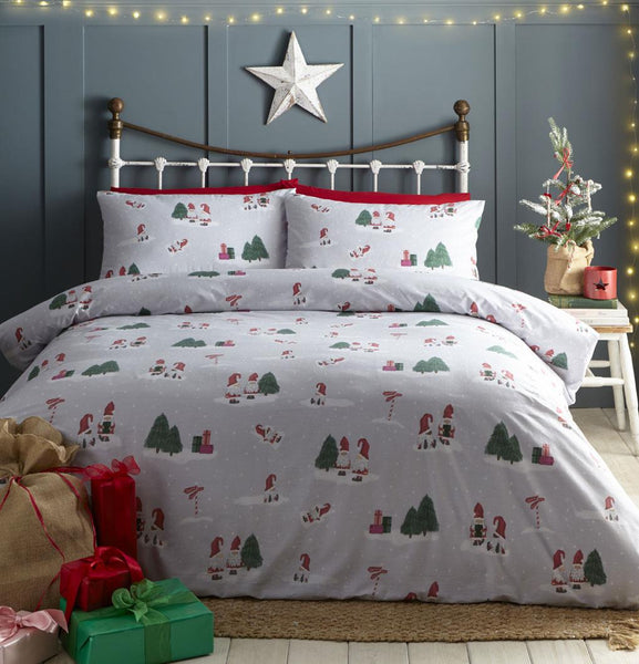 Christmas Bedding Duvet Cover Set Grey Xmas Gonks Festive Home Linens