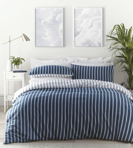 Stripe duvet cover set quilt cover pillow cases navy blue white bedding