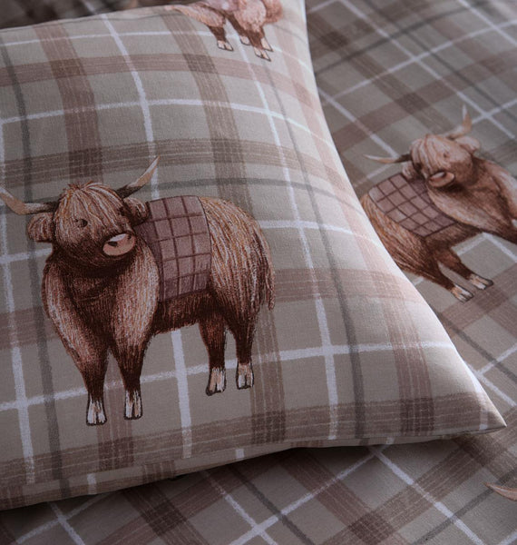 Gingham bedding duvet set cottage check quilt cover light brown or green