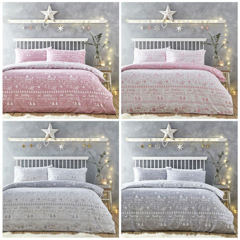 Christmas tree duvet set new xmas bedding reversible light grey or pink