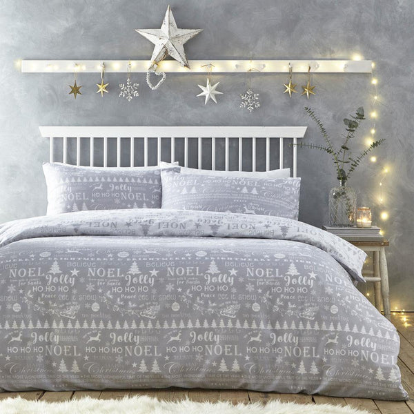 Christmas Duvet Set Xmas Bedding New Soft Grey White Quilt Cover Pillow Cases