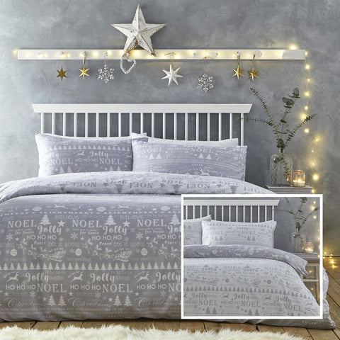 Christmas Duvet Set Xmas Bedding New Soft Grey White Quilt Cover Pillow Cases