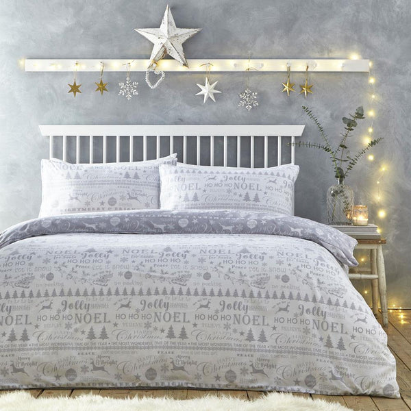 Christmas Duvet Set Xmas Bedding New Soft Grey White Quilt Cover Pillow Cases