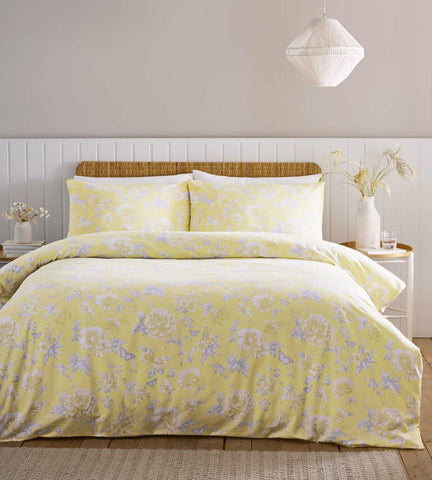 New Duvet set cottage flowers lemon yellow quilt cover pillow cases bedding