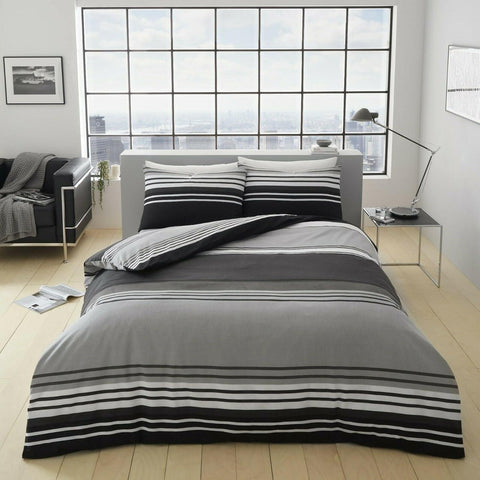 Duvet Set Bedding Stripe Quilt Cover Pillow Cases Black White Grey Modern Design
