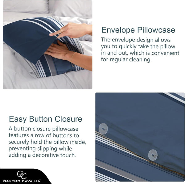 Duvet Set Stripe Navy Blue Grey Quilt Cover Pillow Cases New Bedding