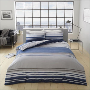 Duvet Set Stripe Navy Blue Grey Quilt Cover Pillow Cases New Bedding