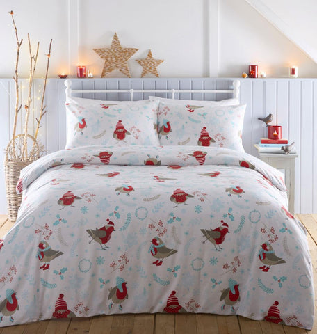 Christmas Duvet Cover Set Festive Robins Bedding