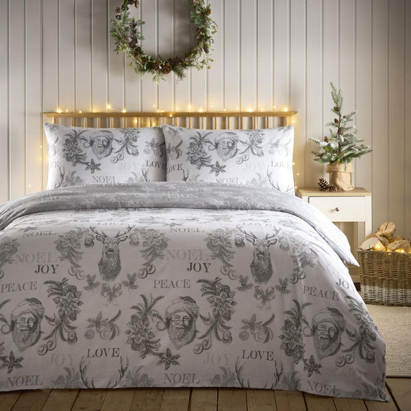 Christmas Duvet Set New Xmas Bedding Traditional Festive Quilt Cover Plum / Grey