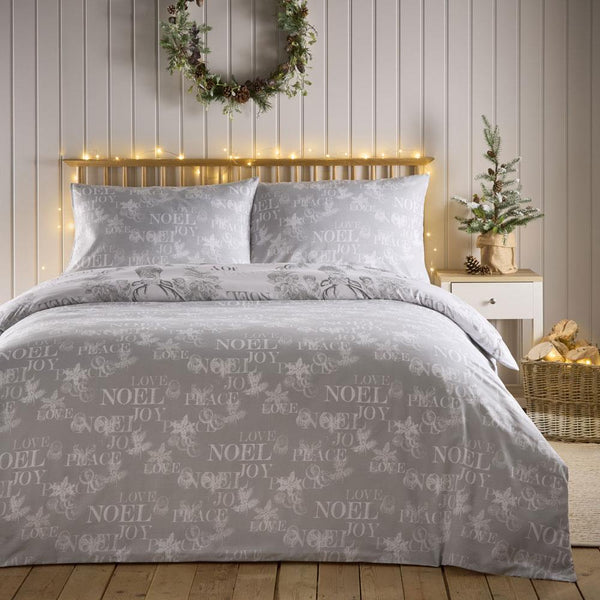 Xmas Bedding Father Christmas Stag Grey Traditional Duvet Cover Set