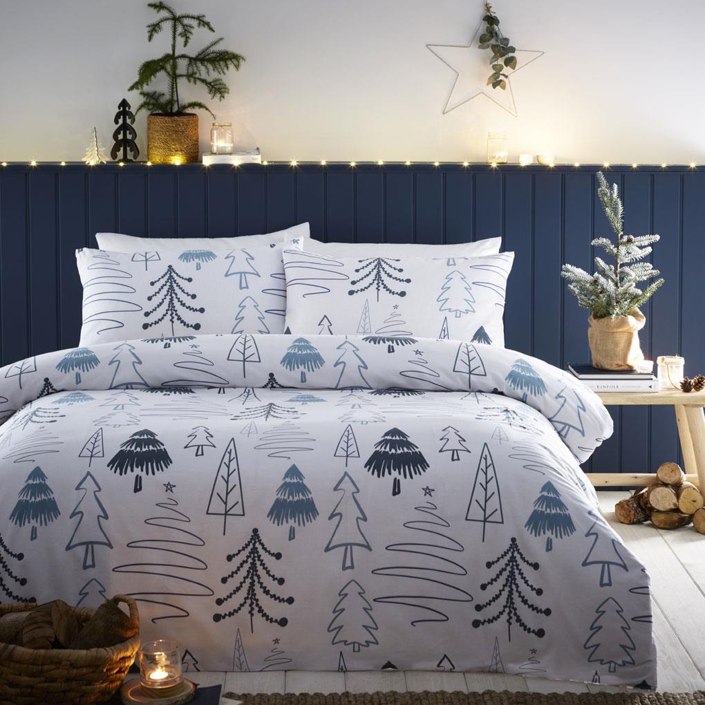 Christmas tree duvet set blue & white xmas bedding quilt cover pillow cases