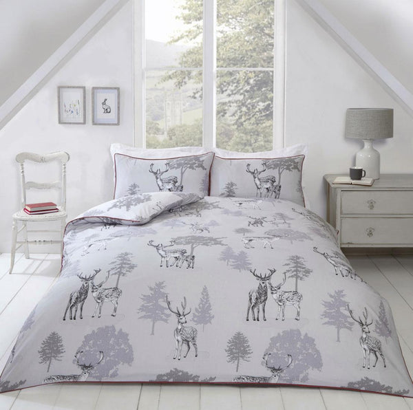 Grey Duvet Set Winter Christmas Stag Quilt Cover New Rustic Bedding CLEARANCE