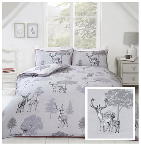 Grey Duvet Set Winter Christmas Stag Quilt Cover New Rustic Bedding CLEARANCE