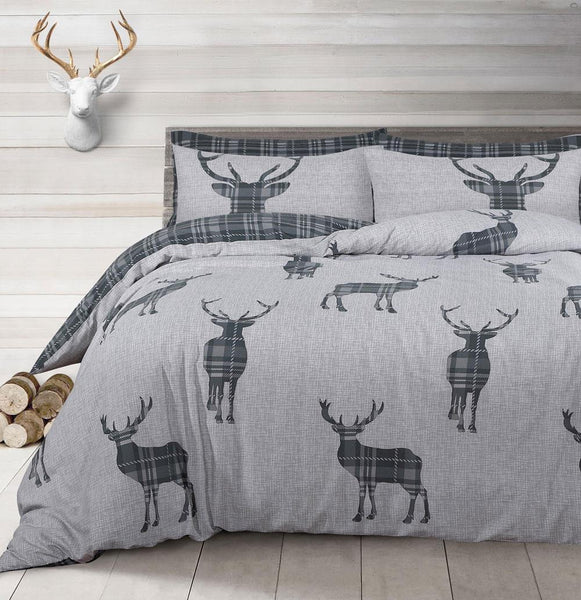 New Duvet Sets Check Reversible Tartan Quilt Covers Navy Red Grey Bedding