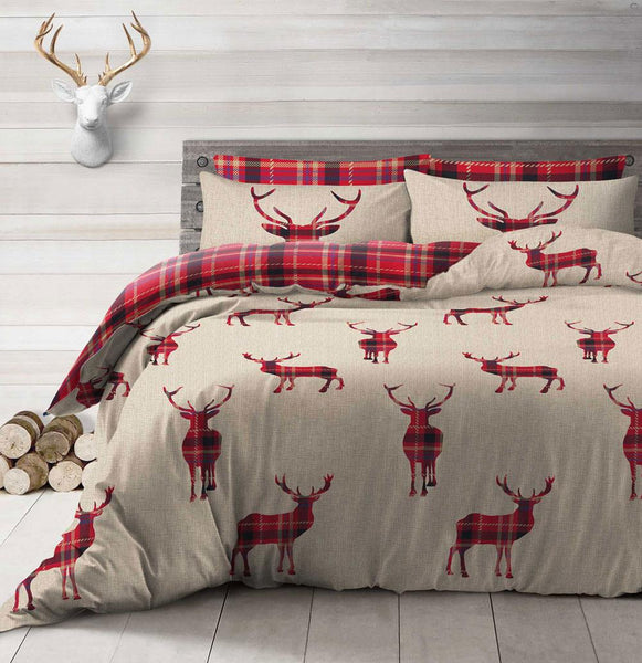 New Duvet Sets Check Reversible Tartan Quilt Covers Navy Red Grey Bedding